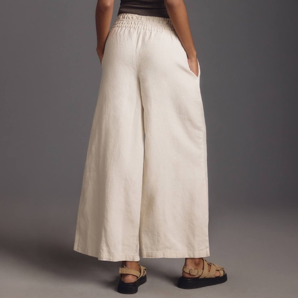Anthropologie Somerset Linen Pull-On Pants Wide Leg Pants Women’s Large Neutral - Picture 2 of 8